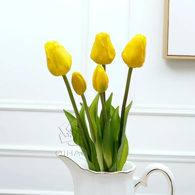 Artificial Flower Real Touch Soft Latex 5 Heads Flower Tulip Artificial Champagne Parrot White Tulip for Wedding Decoration