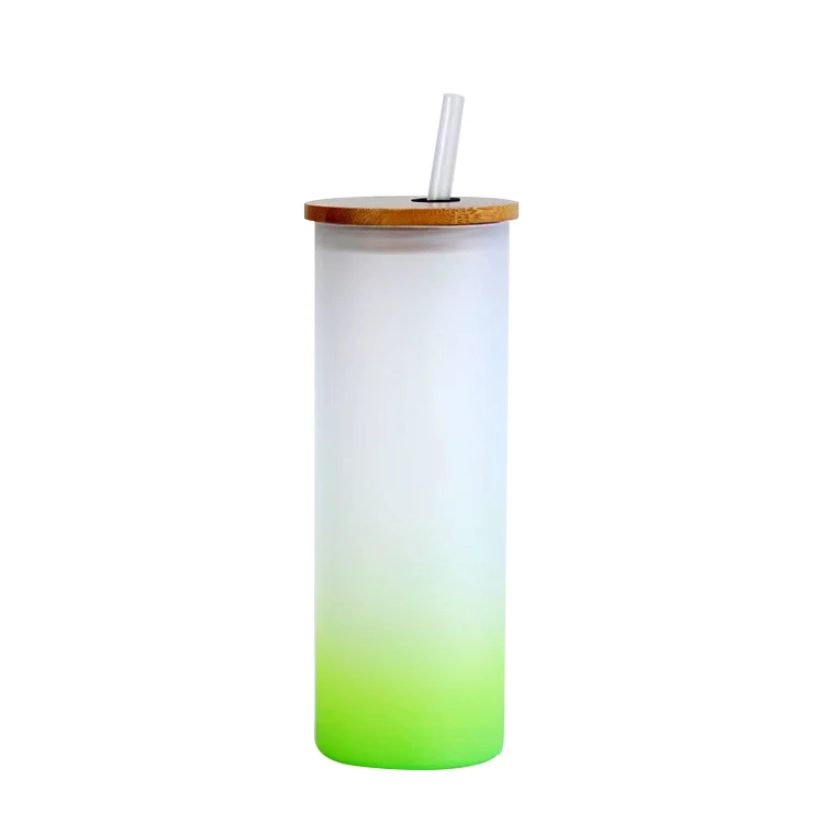 NEW STYLE 25oz  sublimation blank Color Glass Tea Cup Frosted Gradient Drinking Water Glass Tumbler Mug with bamboo lid