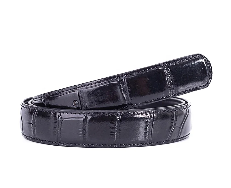 Ladies Luxury High Top Quality Belts without Plain Buckle Crocodile Grain Genuine Leather Belt Strap