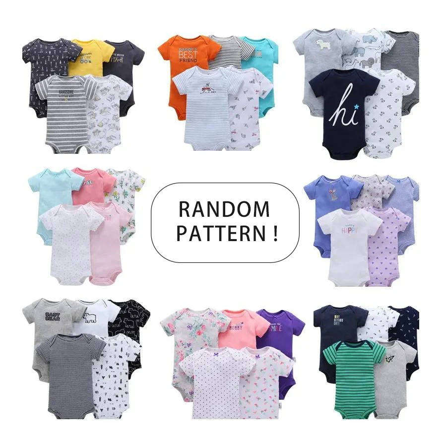 GDTEX Custom Random Pattern 100% COTTON IN STOCK Baby onesie Newborn Infant Bodysuit Baby Clothes Romper 5pcs set