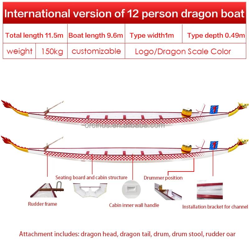 High Quality Dragon Boat Fiberglass Racing Boat IDBF International certified  Load Bearing 12 People  new boat for sale