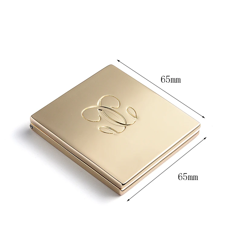 Velvet Pouch Packing Gold Plated Debossed Logo Fashion Hand Bag Cosmetic Compact Mirror