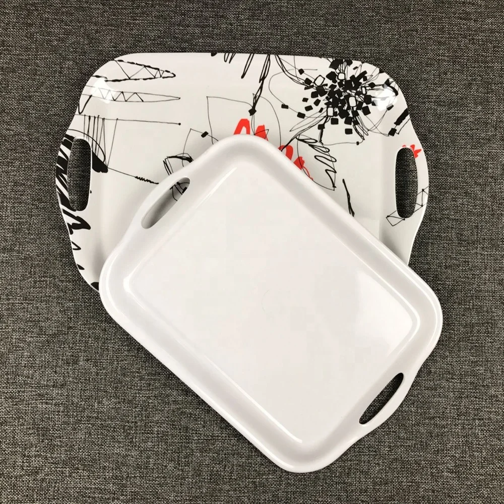 Melamine print hotel room holding display trays