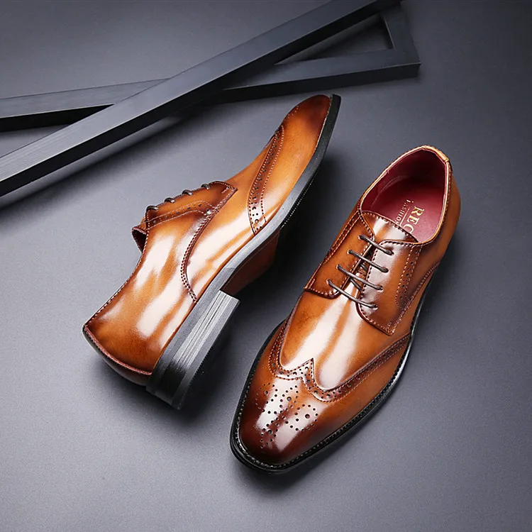 sh12038a Brogue Shoes Men Classic Italian Brand Mens Formal Genuine Leather Brown Office Shoes