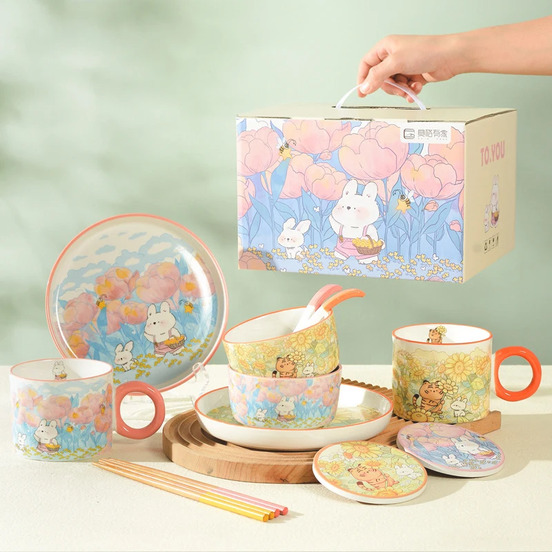 Business gifts party christmas dinnerware porcelain couple bowl mug plate gift box set ceramic coffee mug gift set