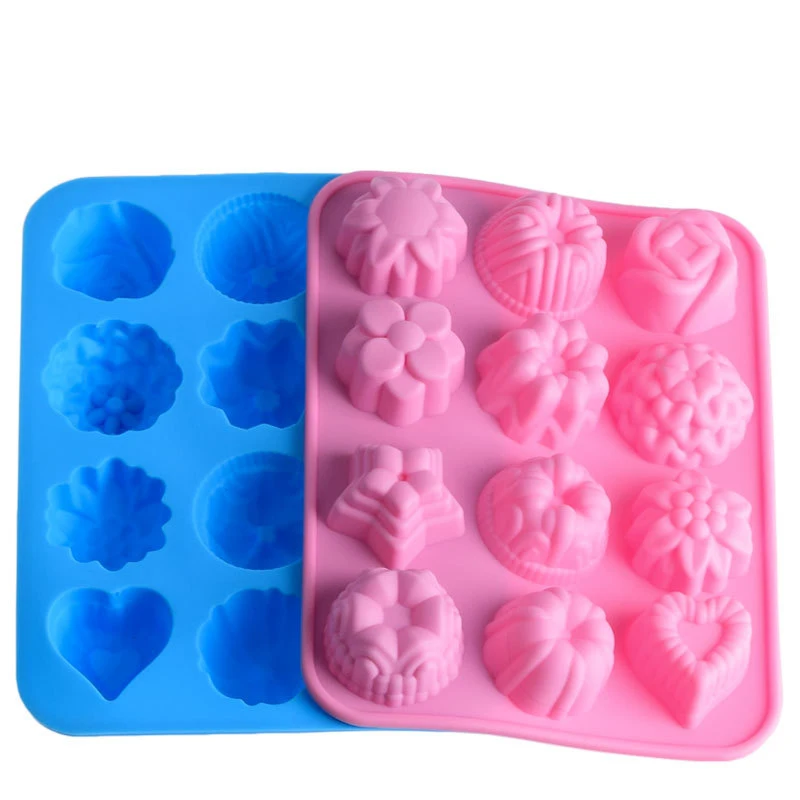 12 Different Flowers Shapes Cavities Small Cake Baking Mold Silicone Cookies Easy Release Molds