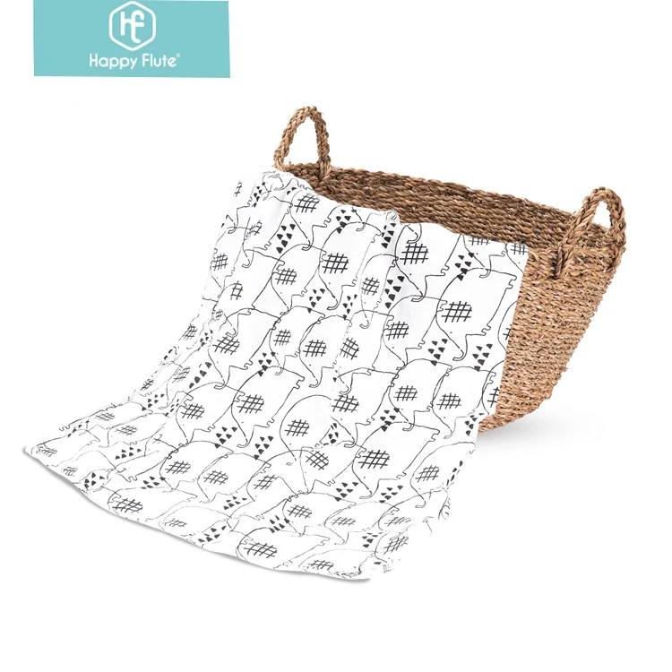 Happyflute Baby Muslin Swaddle Blanket Set customized Bamboo Cotton Floral Printed Newborn Wrap portable travel Security blanket