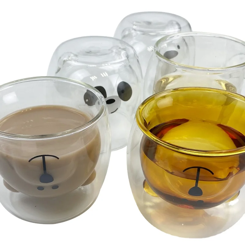 
Christmas Gift Creative Cute Bear Double-Layer Glass Coffee Mug Cartoon Baby Duckling Animal Milk Cup 