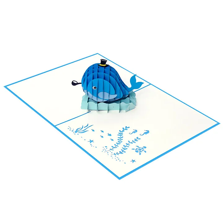 Whale & Wave 3D greeting Animal Pop up handmade design greeting card Wholesale Vietnam Cheap Kirigami 3D card for kid