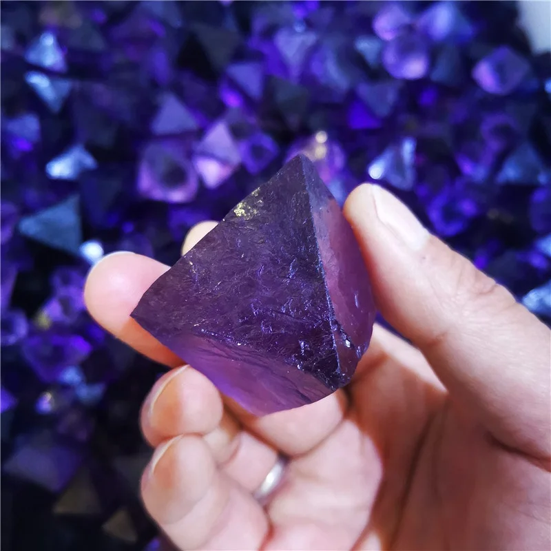 Wholesale Natural High Quality Crystal octahedral Quartz Stone Polyhedra Blue Purple Fluorite Octahedron Pyramid