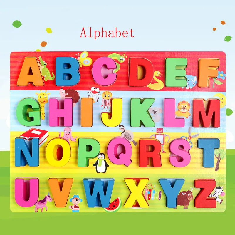 ABC Digital Wooden Jigsaw Puzzle Early Learning Alphabet Number Puzzles Preschool Educational Baby Toys for Children