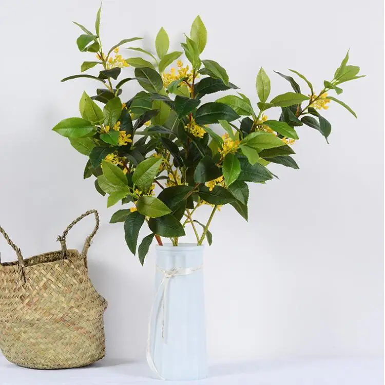 High Quality Preserved Green Leaves Home Garden Decor Artificial Osmanthus Flower Fragrans Stem 3D Print Real Touch Silk Leaves