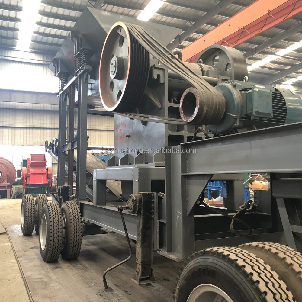 60-90t/h  stone crusher 500x750 tires jaw crusher station mobile strong abrasive rock crusher line