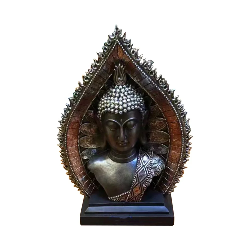 Home fengshui decor resin craft, OEM buddha head statue with Halo and base