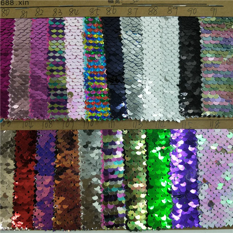 Cheap Colored embroidery 5mm Mermaid Fish Scale Reversible Flip Colorful Wine Sequin Fabric