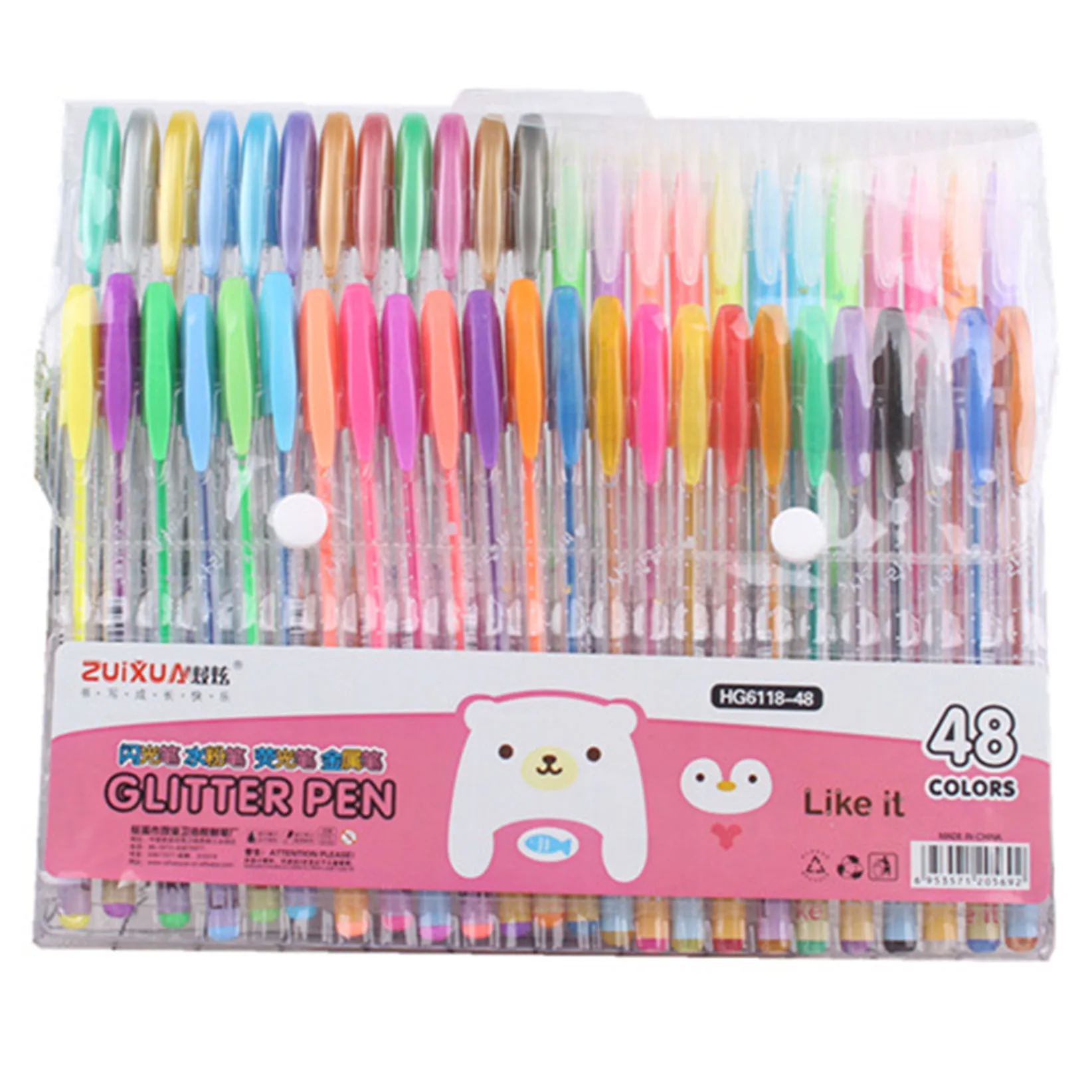 Fourniture scolaire en gros papeterie ensemble 1.0mm cute glitter flash gel highlighter pen plastic colour gel pens with logo