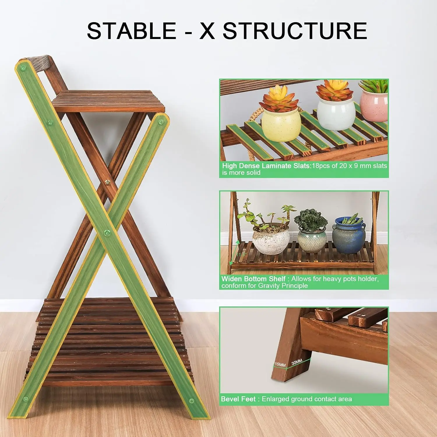 Indoor Plant Stand for Multiple Plants 2 Tier Wood Corner Plant Shelf Rack with Planter Hanger Outdoor Flower Pot Stand Holder
