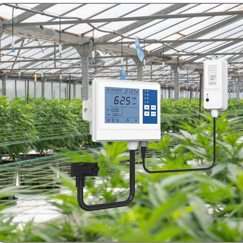 CO2 Controller for greenhouse with Remote sensor, CO2 Regulator valve control auto photocell sensor for Grow Room, Home Grower