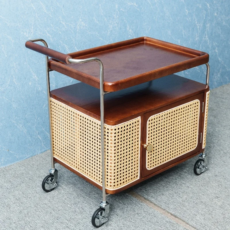 High Quality Wooden Traditional Style Rolling Trolley wooden Storage Kitchen Rack Organizer Cart Kitchen Trolley with wheels