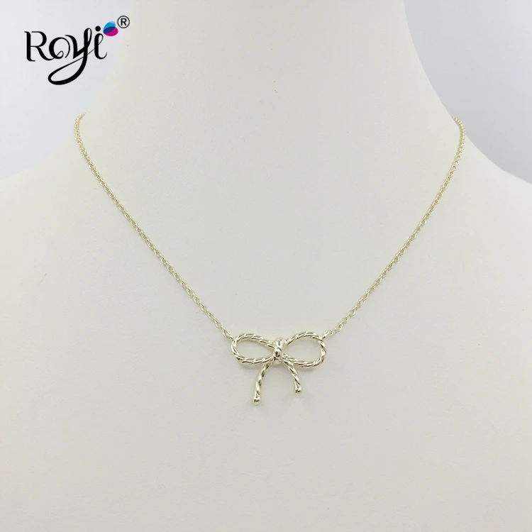 
New Arrival Bowknot Design Silver 925 Sterling Jewelry Gold Plated Necklace 