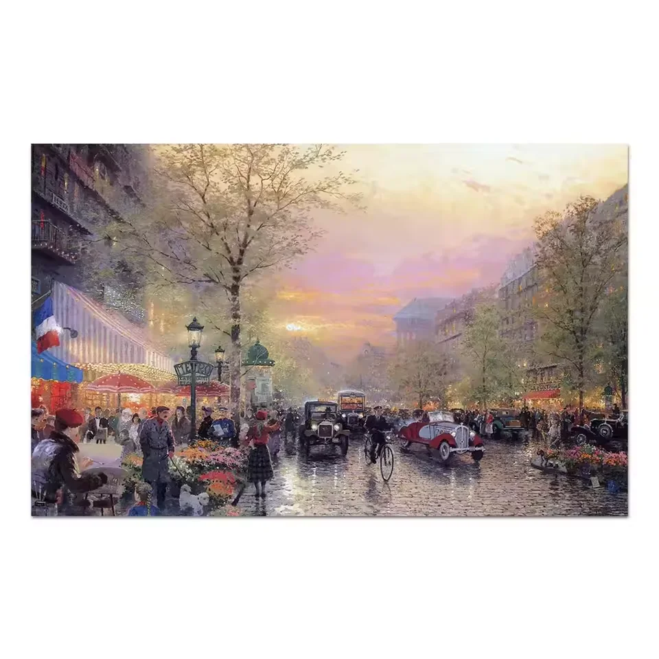 Impressionist Style Custom Design Size New Year Eiffel Tower London City Hand Made Oil Painting