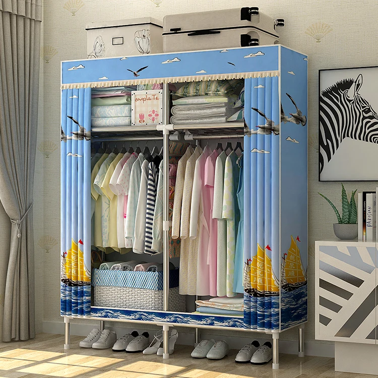 Free Sample Assemble Portable Zipper Bearing Strong Closet Small Stable Oxford Fabric Wardrobe With Cover Cloth Wardrobe