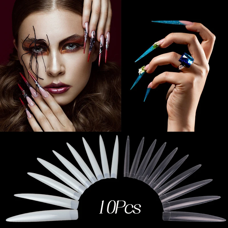New Super Long Salon Professional Nail Sheets Square Sharp 10PCS False Nail Tips Full CoveCurved Fingernails Acrylic Nail