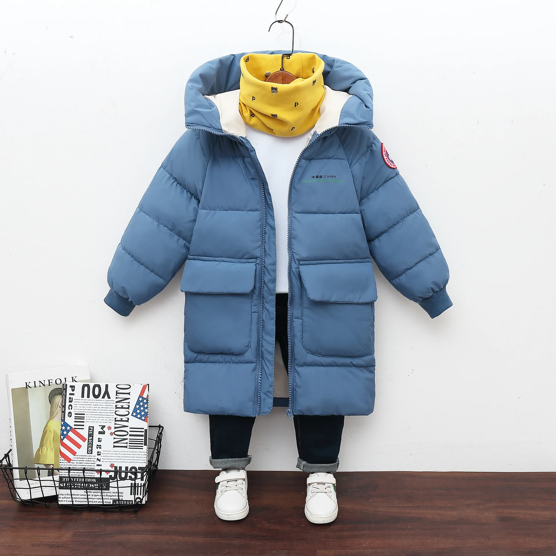 Green Horizon Winter Warm Thicken Color Long Sleeve Zipper Kids Solid Hoodie Jackets Coat Toddler Baby Boy Girl Hooded