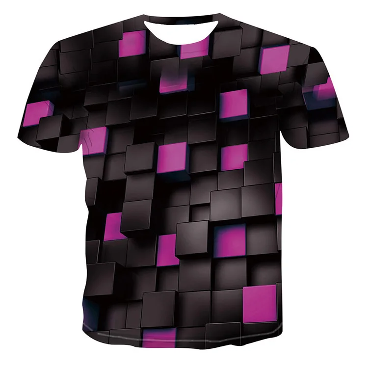 2023 OEM ALLFLY Factory Wholesale 3D square Pattern Printed Polyester Sublimation T Shirt For  Diy Printing Logo graphic tees