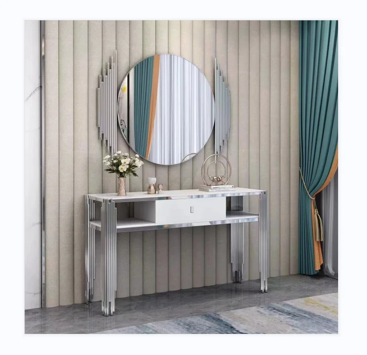 Door to Door USA Best Selling Stainless Steel Dining Table Set 1+6 1850mm Silver tempered glass Dinning Table Set