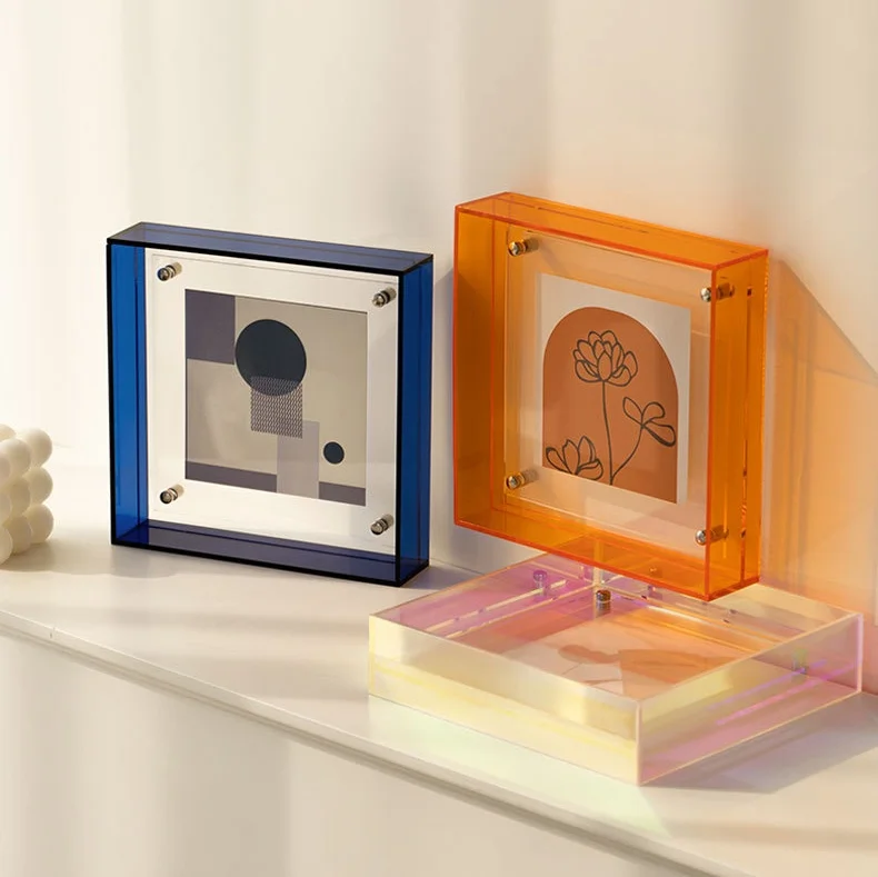 High Quality Custom Photo Frame Neon Colorful Acrylic Picture Frame with Metal Shadow Box