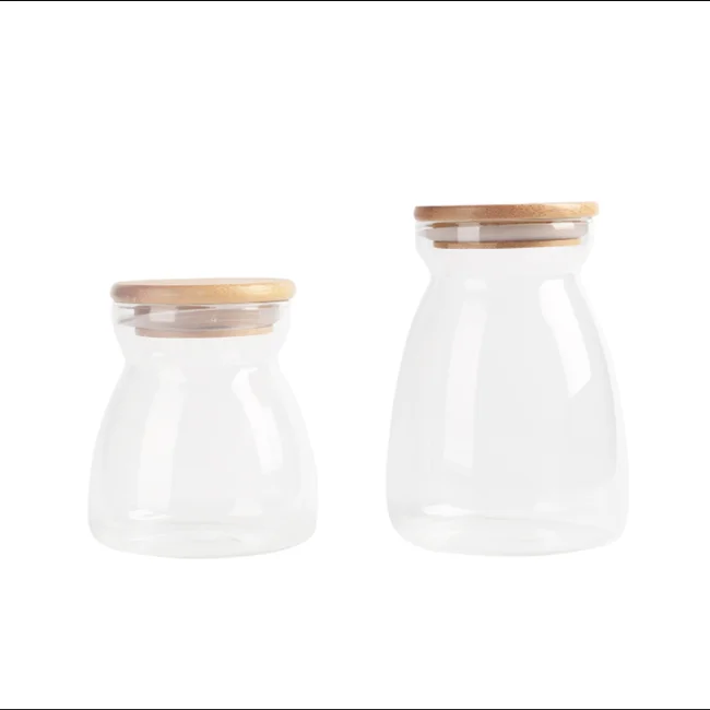 High borosilicate clear glass jar with wooden lid for honey