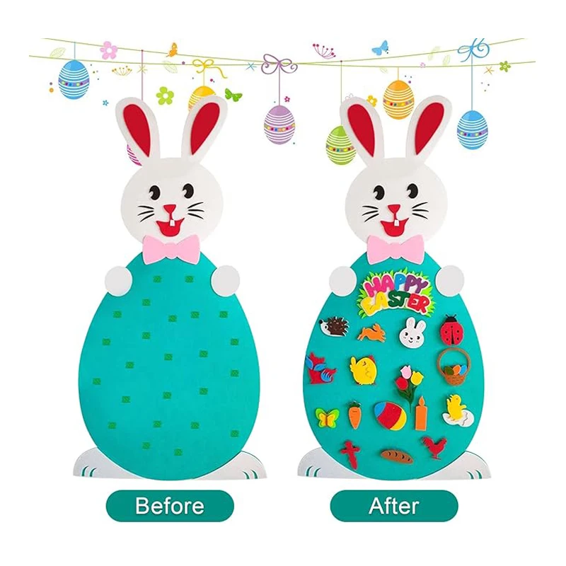 Custom Size Kids Wall Hanging DIY Easter Bunny Decorations Felt Easter Bunny with Detachable Ornaments for Festive Decorations