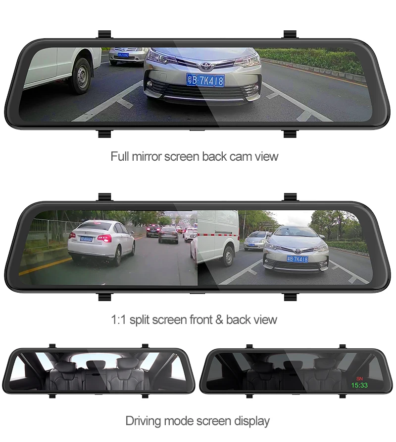  12-дюймовый автомобильный видеорегистратор потоковый медиа-Dash Cam 1440P сенсорный экран с двумя объективами 2K видео рекордер зеркало заднего вида резервного копирования