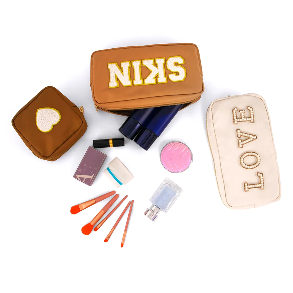 Makeup pouch  audited factory  Women travel embroidery large capacity  cosmetic toiletry bag  ladies nylon waterproof makeup bag