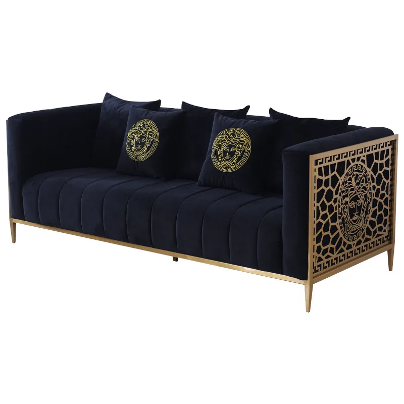 Nordic Designer Modern Accent Furniture Gold Metal Frame Living Room Luxury Sofa Loveseat and Chair
