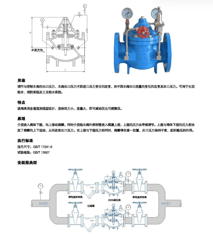 Hydrostatic pressure reducing valve for industrial water supply system