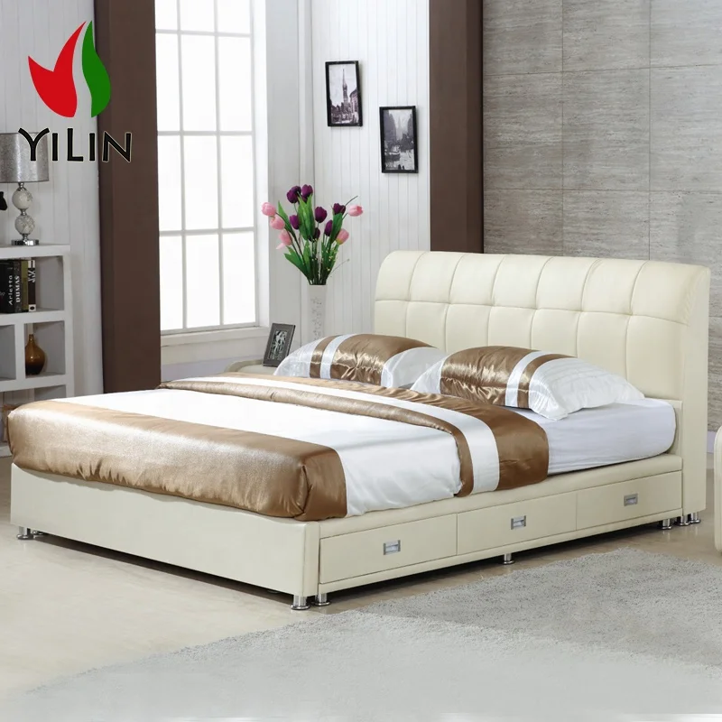 Hot Supplier Wholesale 5-Star Modern Hotel Bedroom Dubai Style Sex With Drawer Leather Bed