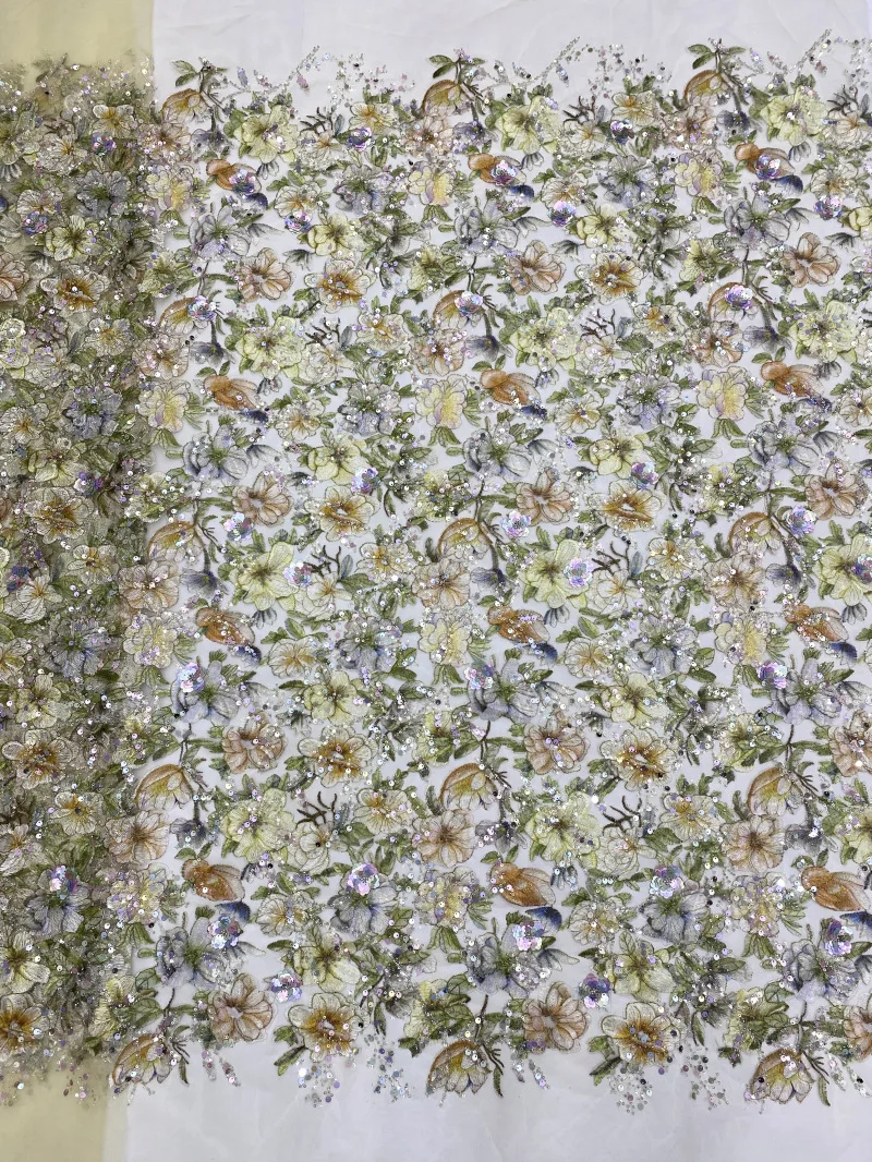 2023 New Printed Rose Embroidery Bead Sequin Embroidery Dress Bag Bead Embroidery Fabric