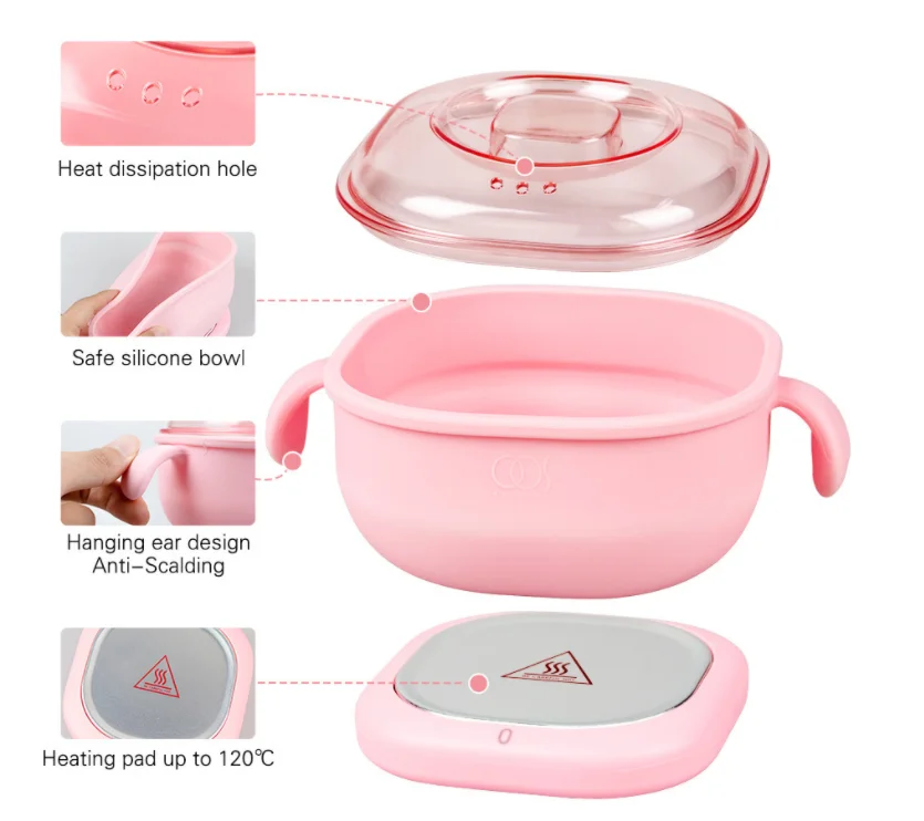 2022 New Easy To Clean 400ml Silicone Pot Depilatory Wax Melting Machine Portable Pink Paraffin Wax Heater Foldable Hair Removal