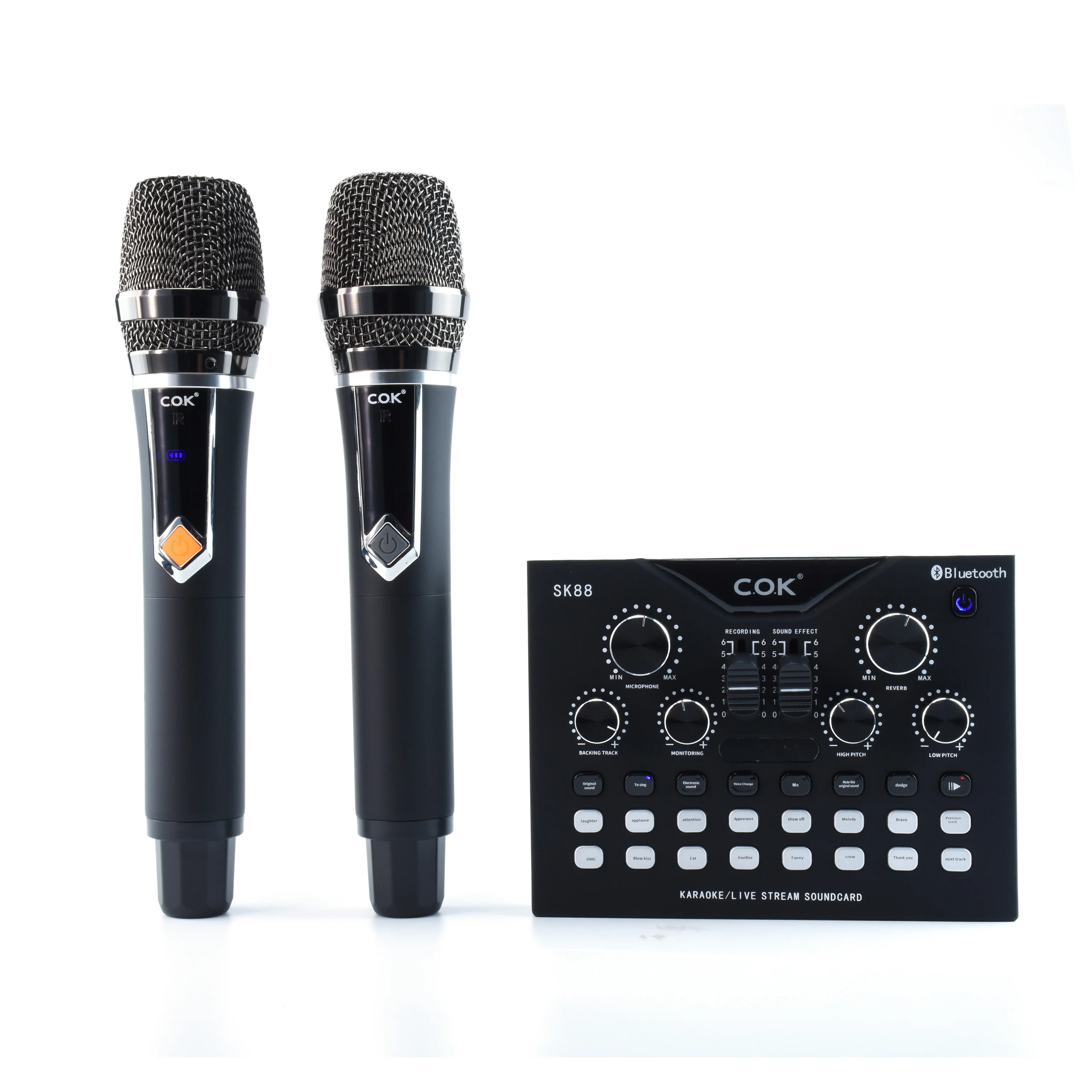 portable 2 channel indoor home karaoke set mixer with 6 output for home theatre system wireless karaoke sound card