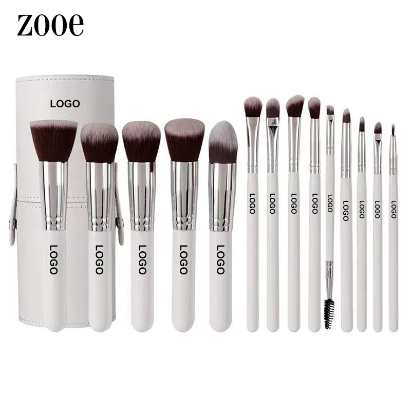 2024 OEM Professional Free Samples Promotional  White Pink  Beauty 14Pcs Eye  Shadow Kabuki Flat Cosmetic Makeup Brushes Set