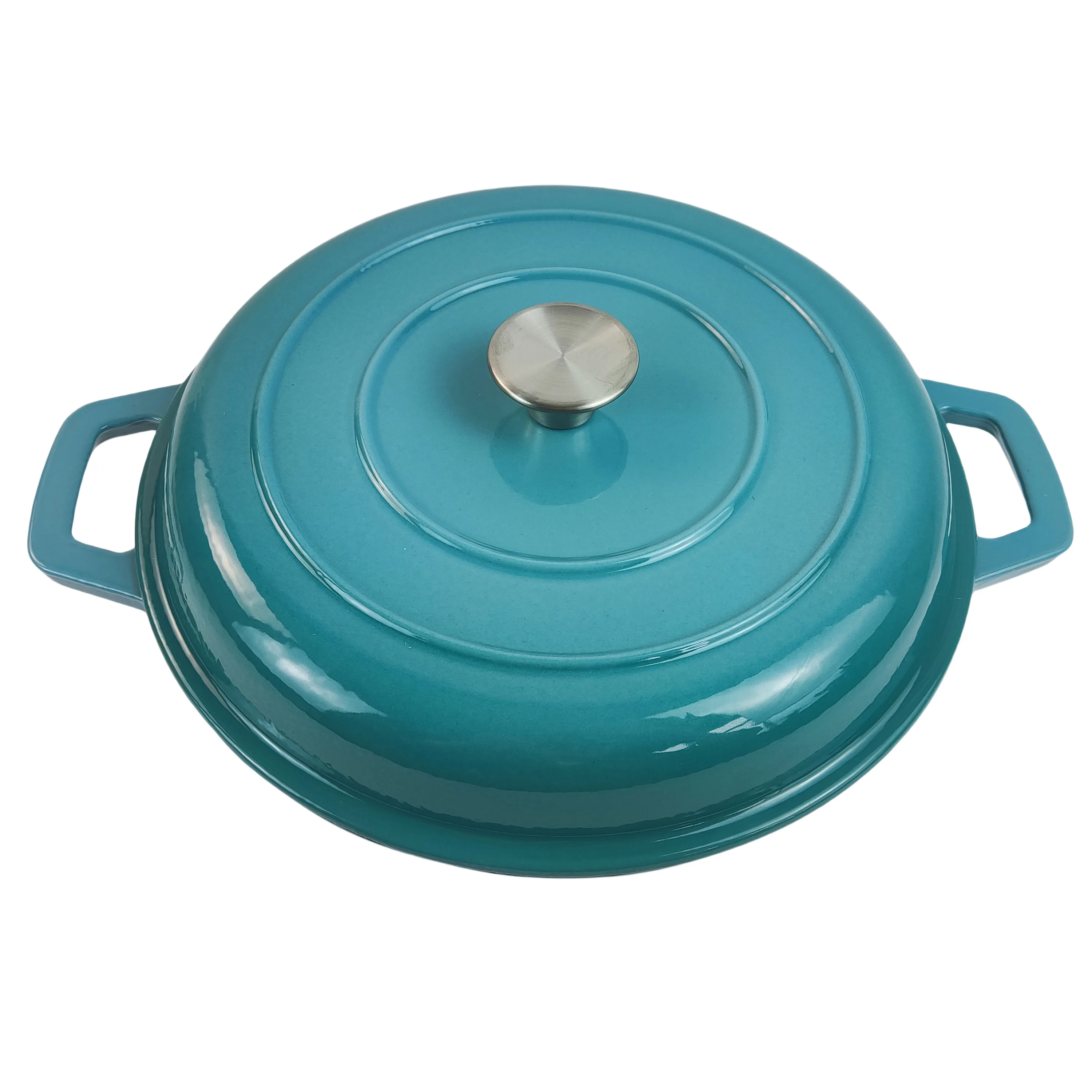 Bright Houseware Factory Wholesale Kitchen Seafood Cookware Round Non Stick Cast Iron Enamel Shallow Casserole Dish With Lid