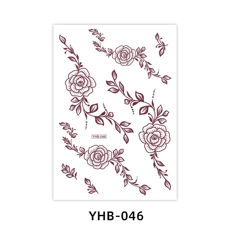 New Design Hot Sale Red Henna Mehndi Water Transfer Temporary Sticker Tattoos in India Arabian for Hands