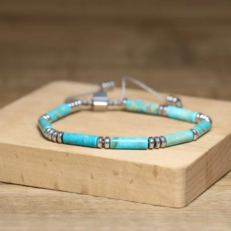 Custom Bohemian 4*13mm Imperial Jasper Tube Turquoise Natural Stone Beads Dainty Bracelet Boho Fashion Jewelry