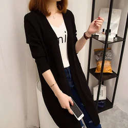 New Fashion Spring Autumn Women Girls Long Sleeve Solid Color Cardigan Casual Long Slim Knitted Sweater Loose Knitwear