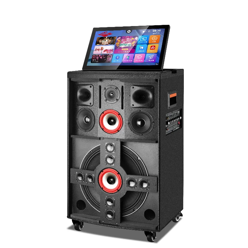 High-power projector video audio speaker 15 inch quality sound smart party DJ speaker with 2 wireless mic speakers