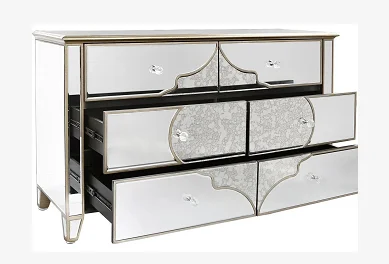 Antique mirror best selling golden line mirrored buffet cabinet side board with multi drawers