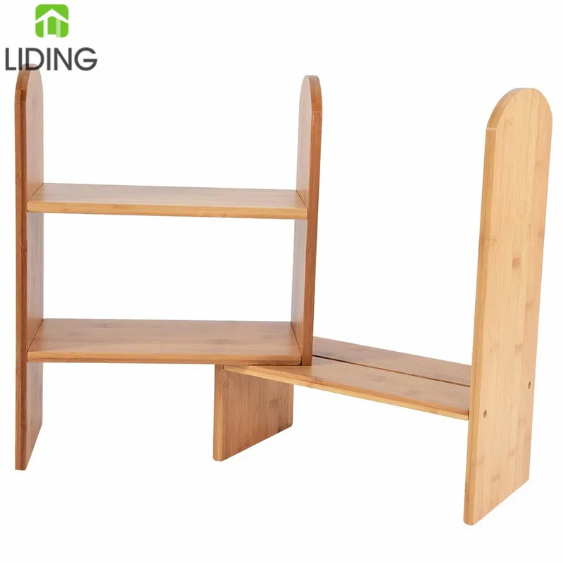 Bamboo Adjustable Desktop Bookshelf,  DIY Desk Rack Organiser, Multipurpose Counter Top Storage Display Shelf