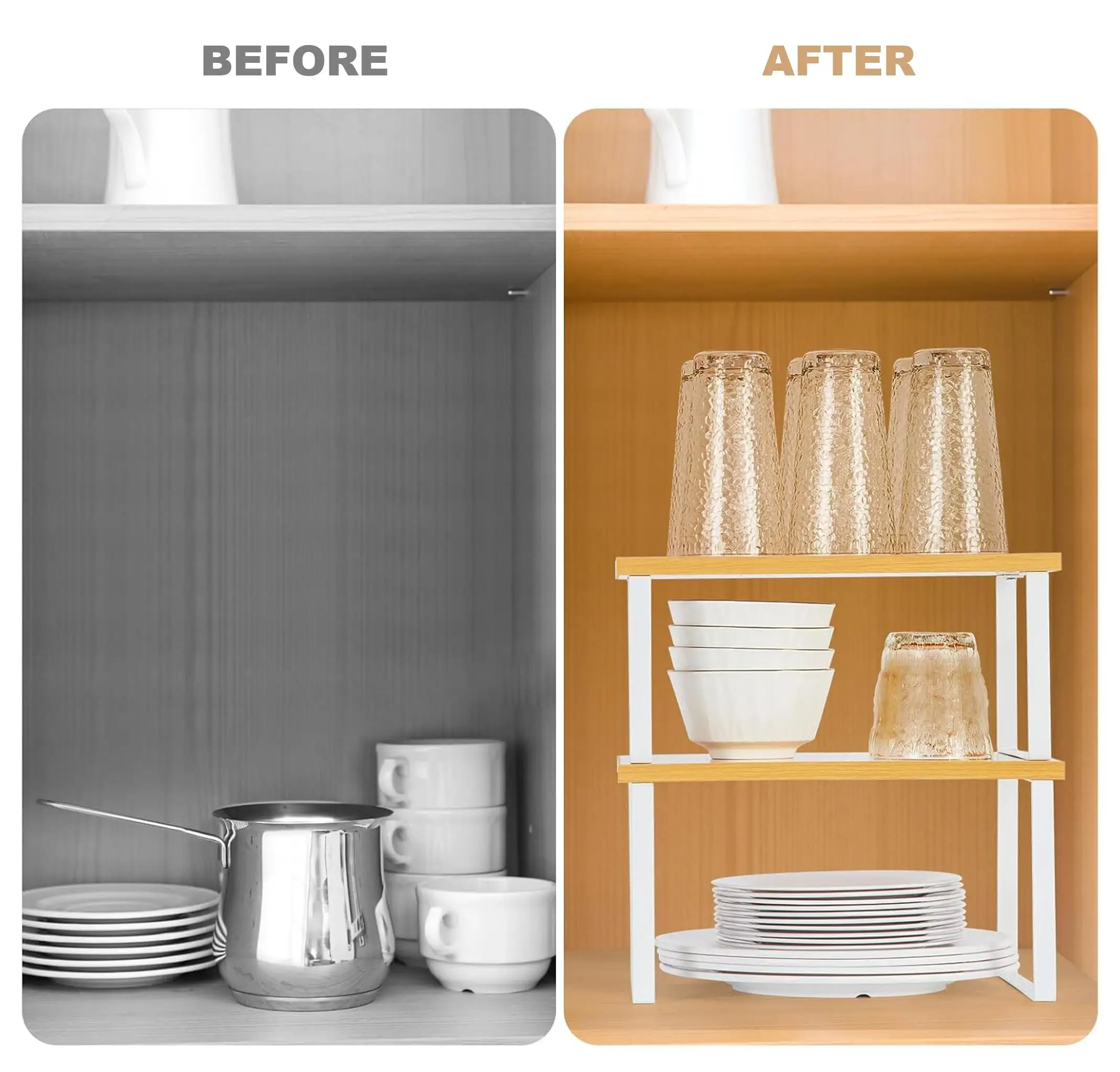 Space Saving Kitchen Cabinet Organizer Shelf Counter Organizer Stackable Shelves 2 Pack